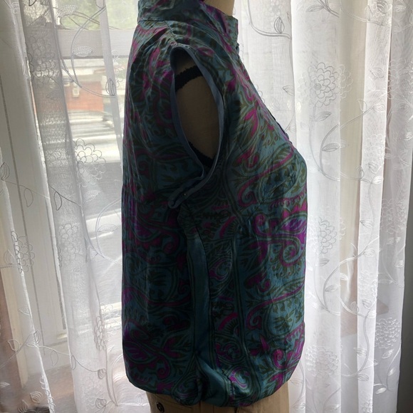 🎄100% silk tunic/shirt button front SZ L pink/blue - Picture 7 of 12